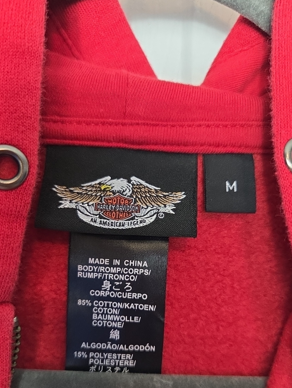 Harley-Davidson Red Rhinestone Script Zip-Up Hoodie Jacket - Picture 2 of 4